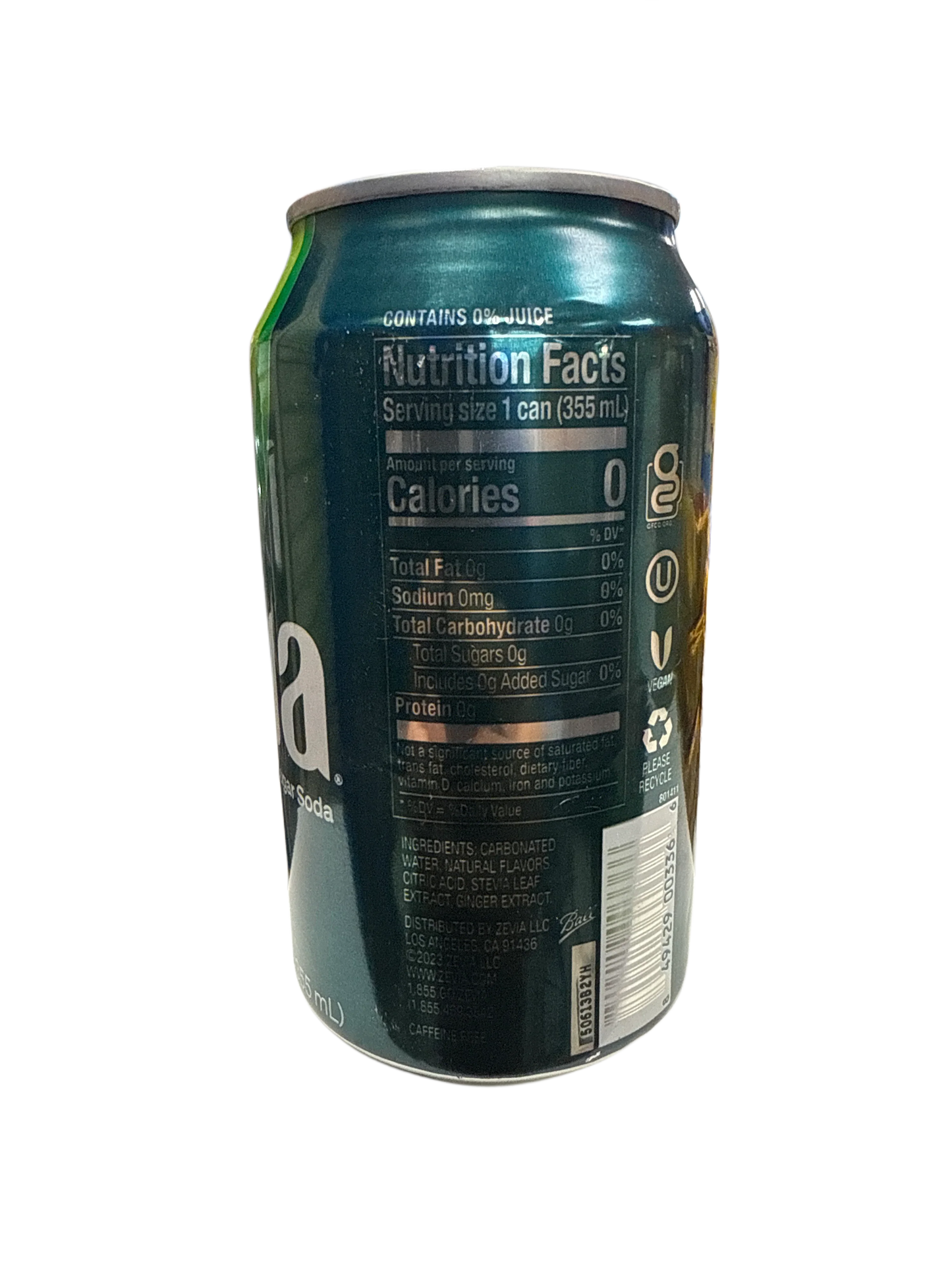 Zevia Zero Sugar Ginger Ale Flavoured Soda 355ML - Canadian Edition