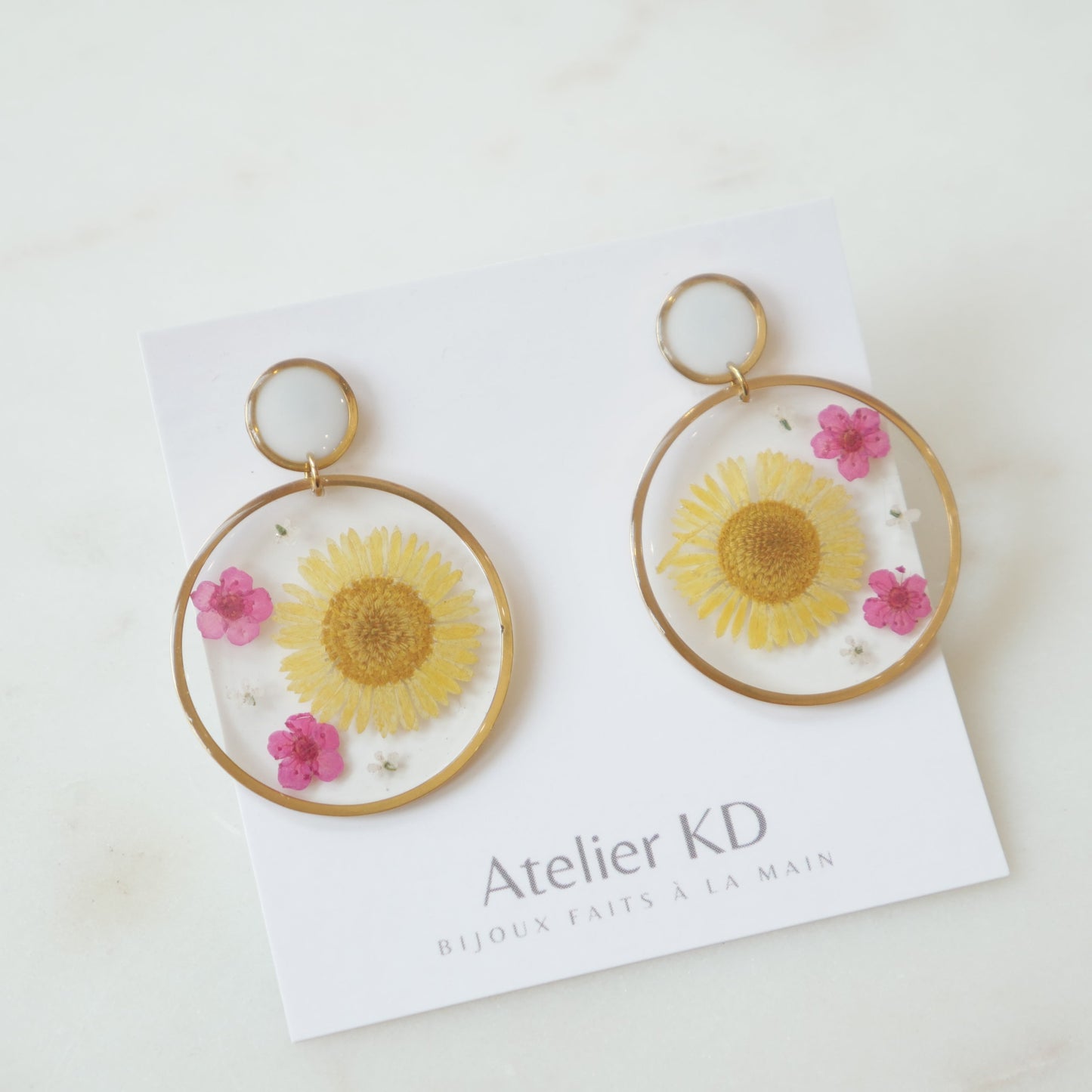 Boucles d'oreilles duo jaune et fuschia - goute (XXL)