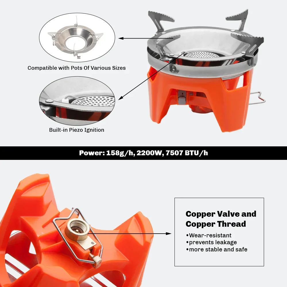 Portable Camping Cooking System 1L Gas Stove Burner Orange-3
