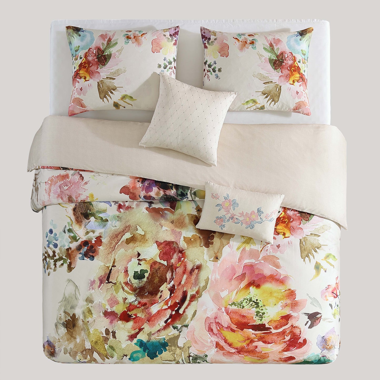 Bebejan Antique Flowers Ivory 5 Piece Reversible Comforter Set-4