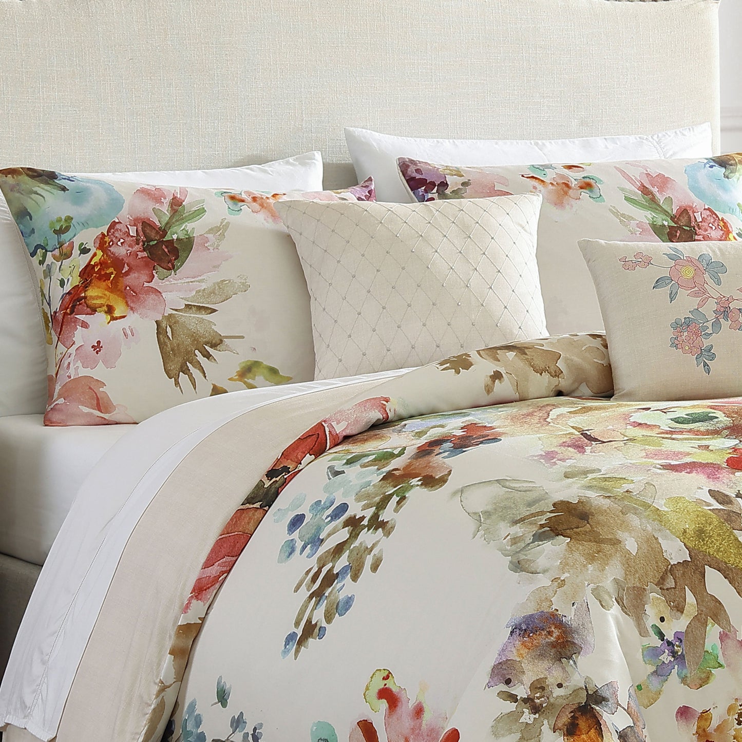 Bebejan Antique Flowers Ivory 5 Piece Reversible Comforter Set-2