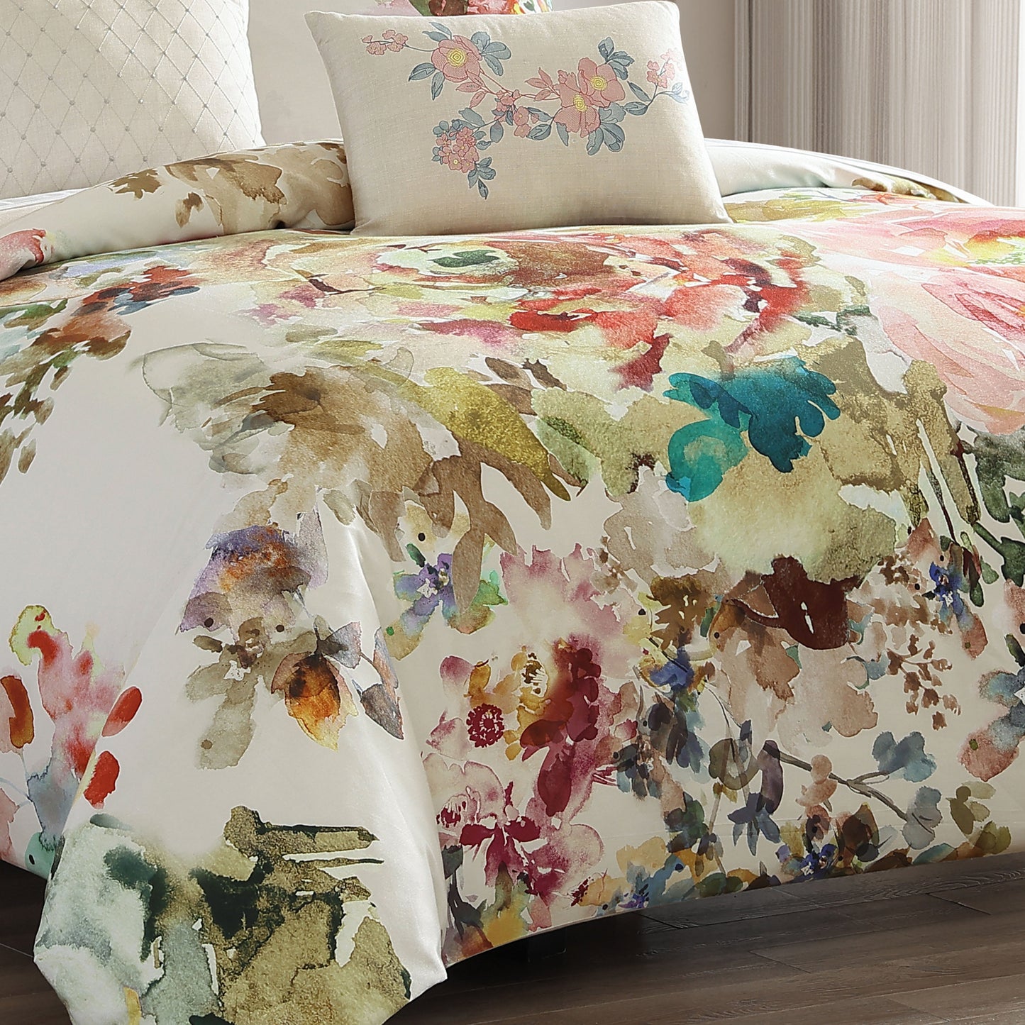 Bebejan Antique Flowers Ivory 5 Piece Reversible Comforter Set-3
