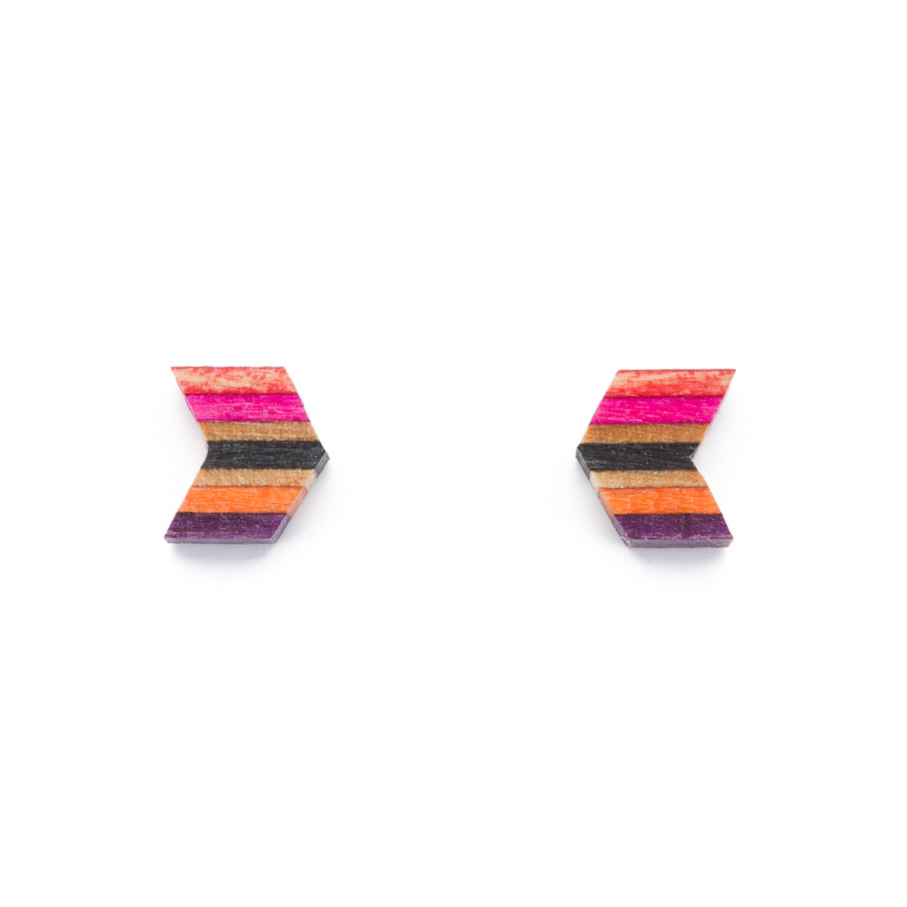 Arrow Colourful Recycled Skateboard Stud Earrings-0