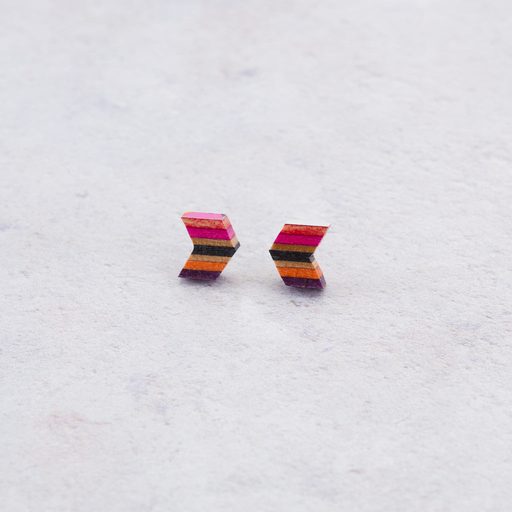 Arrow Colourful Recycled Skateboard Stud Earrings-3