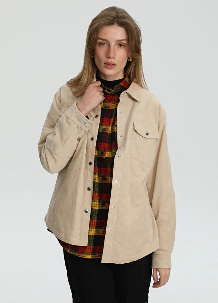 Women's Boyfriend Fit Flannel-Lined Long-Sleeve Corduroy Shirt Jacket-7