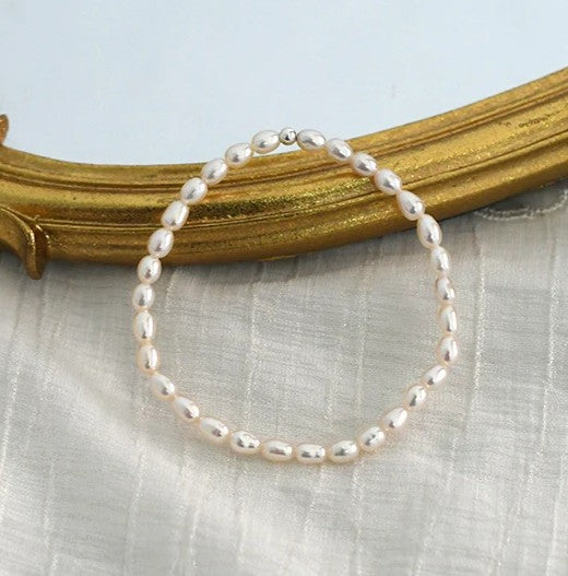 Natural Freshwater White Rice Pearl Bracelet-0