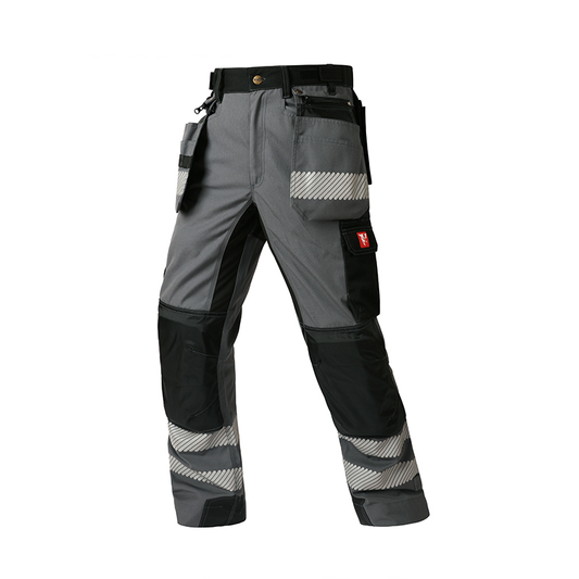 Stretchy Work Pants with Reflective Strips & Detachable Knee Pad Pockets – Cotton Blend [B265]-0