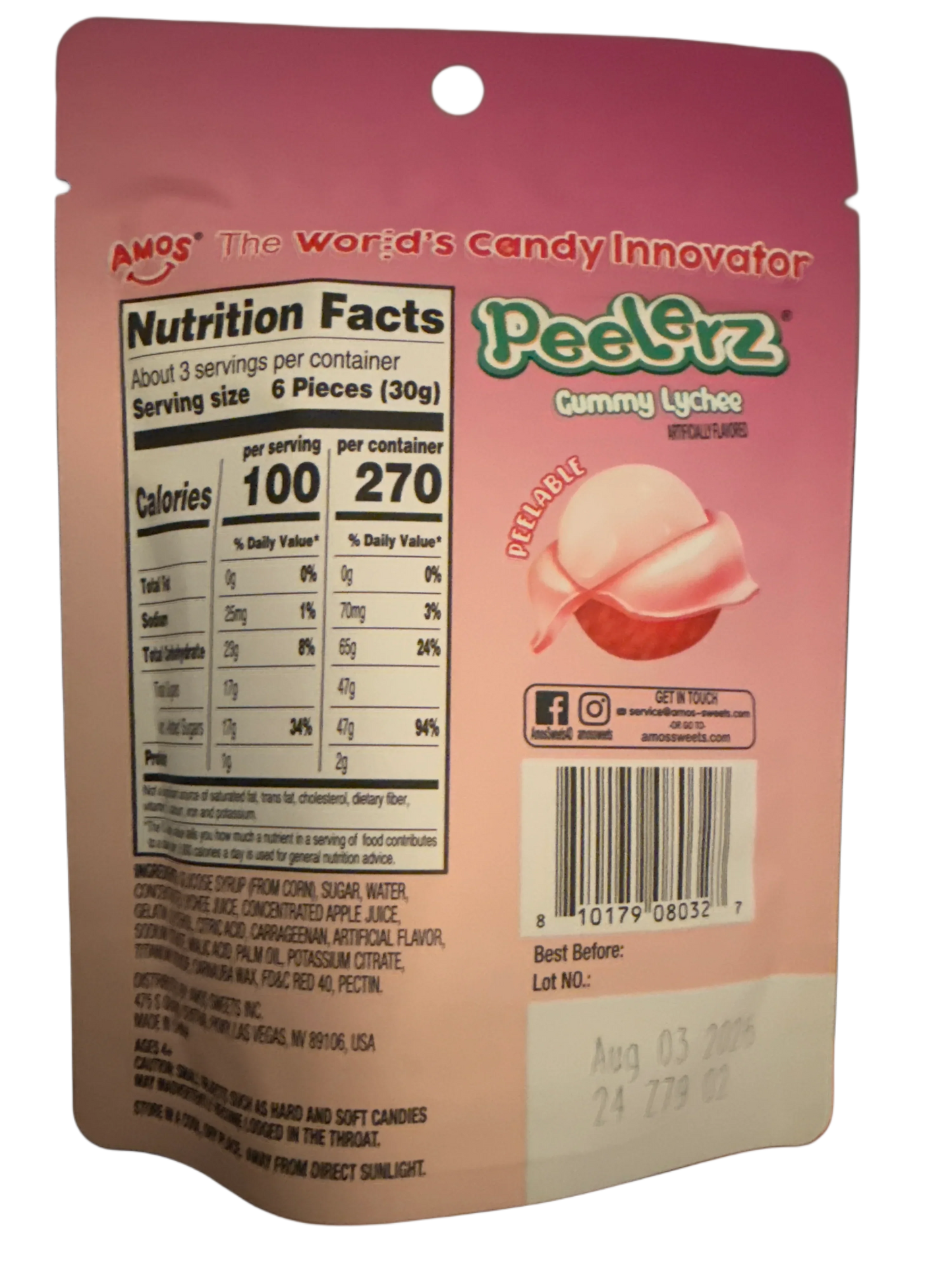 Amos Peelerz Gummy Lychee 85G - U.S Edition