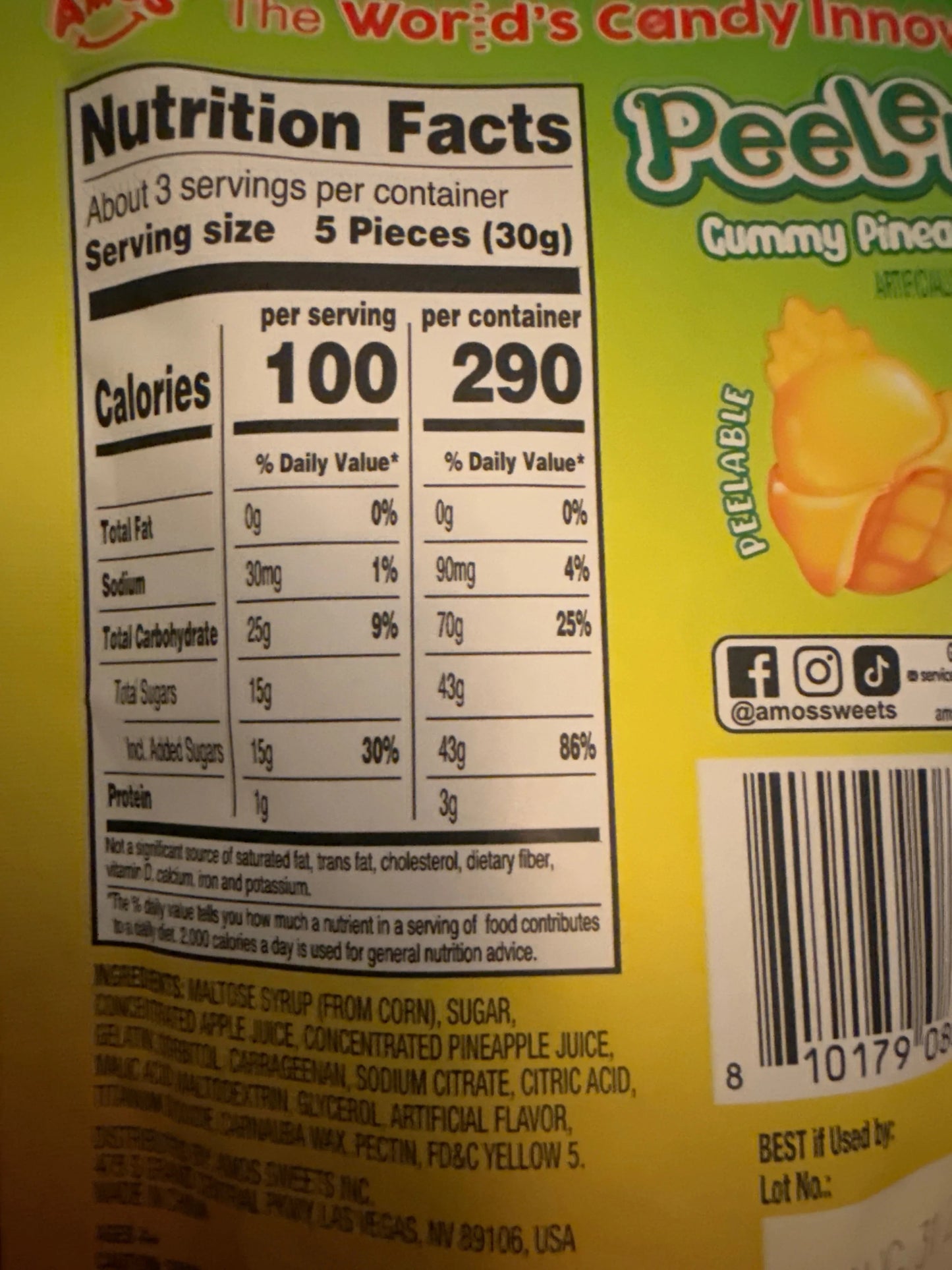Amos Peelerz Gummy Pineapple 85G - U.S Edition
