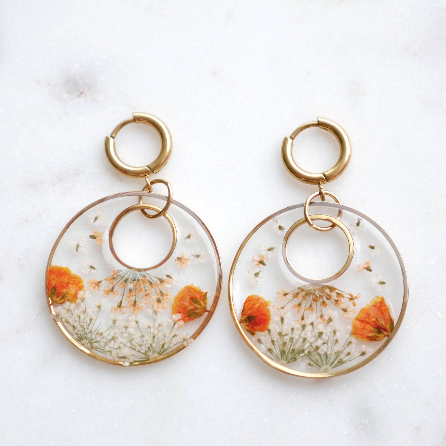 Boucles d'oreilles Thalia - rond orange et blanc - (XL)