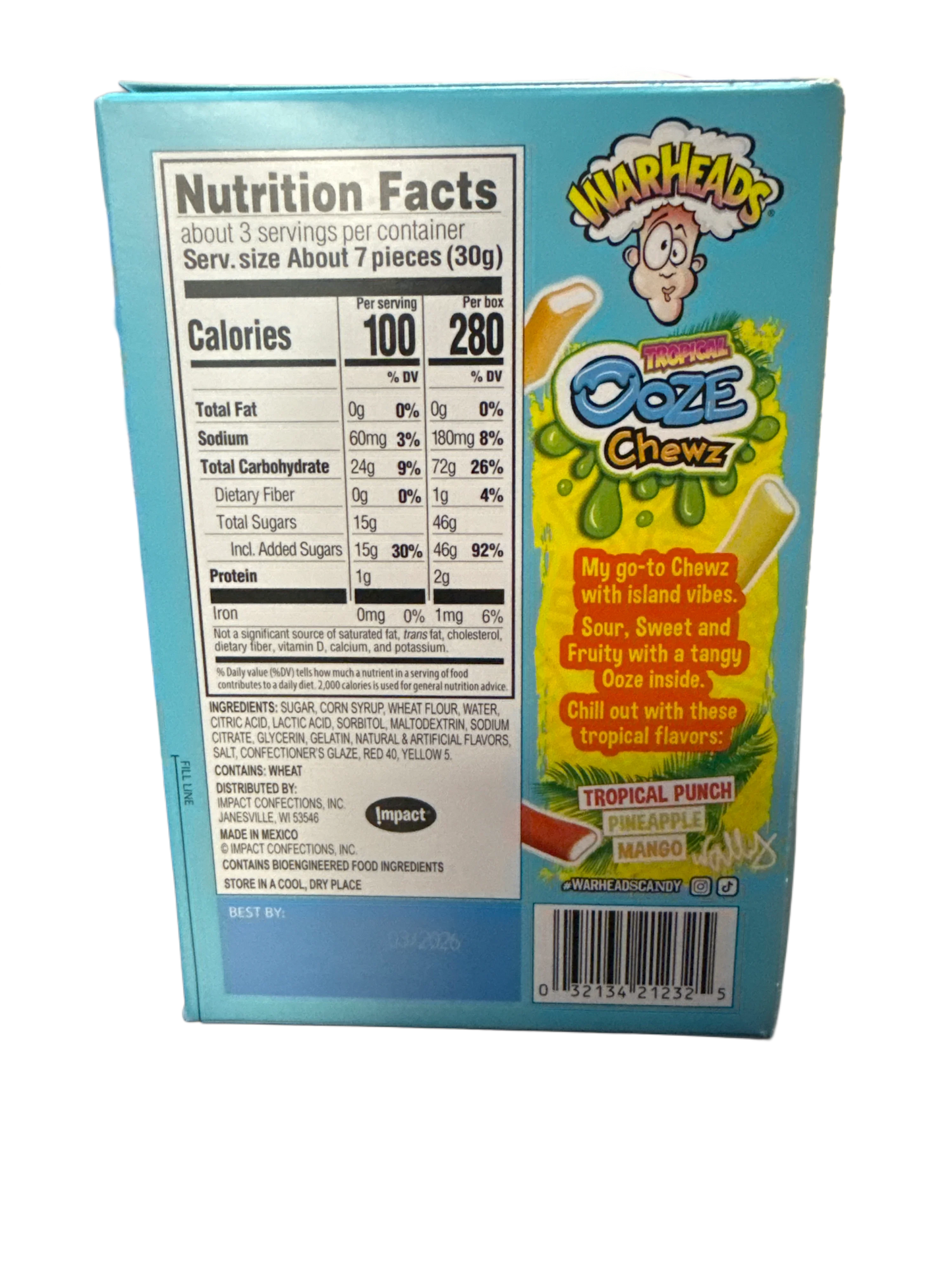 Warheads Sour Tropical Ooze Chewz 85G U.S Edition
