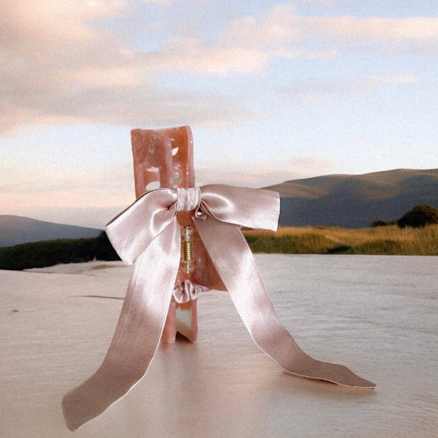 Mulberry Silk Skinny Bow Scrunchie - Pink-1