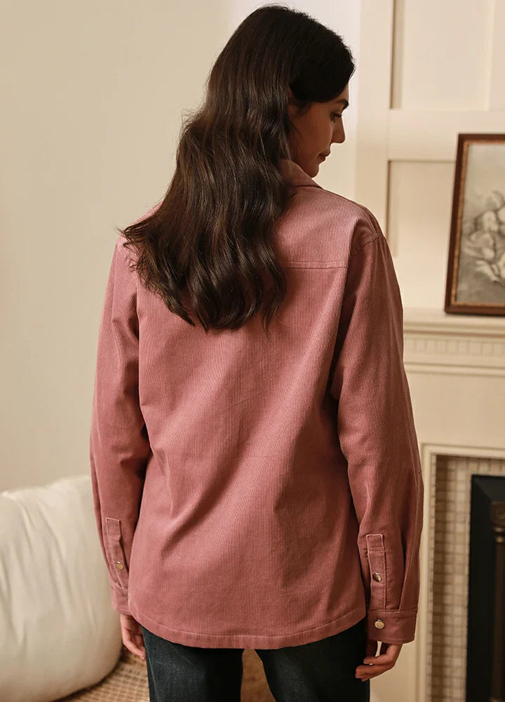 Women's Boyfriend Fit Flannel-Lined Long-Sleeve Corduroy Shirt Jacket-2