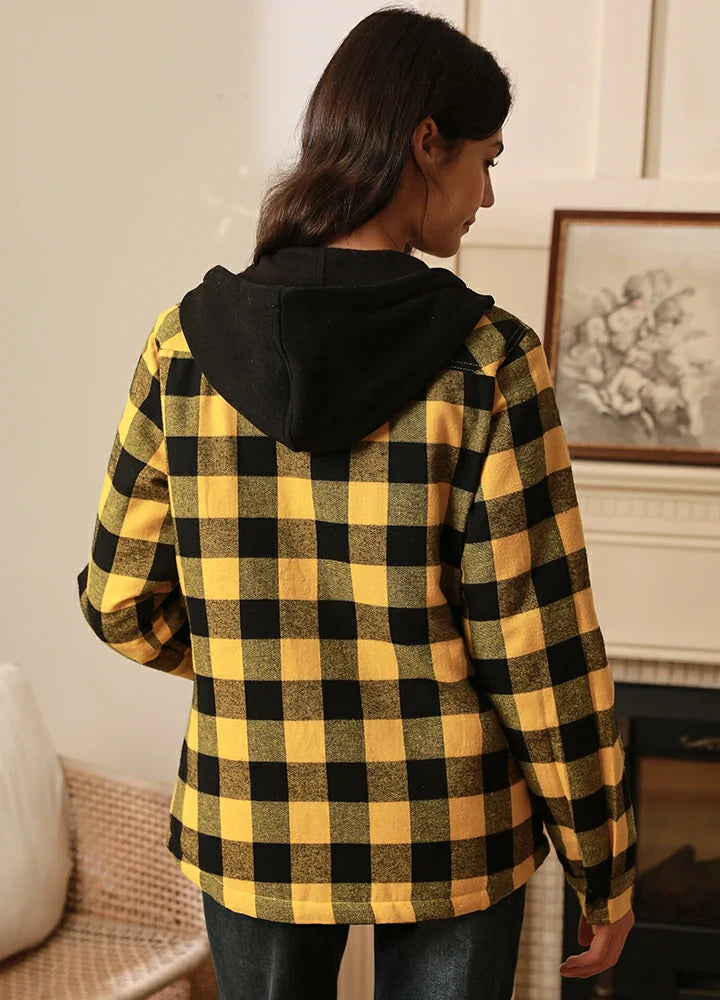Women's Quilted Lined Hooded Plaid Flannel Shirt Jacket with Hood-2