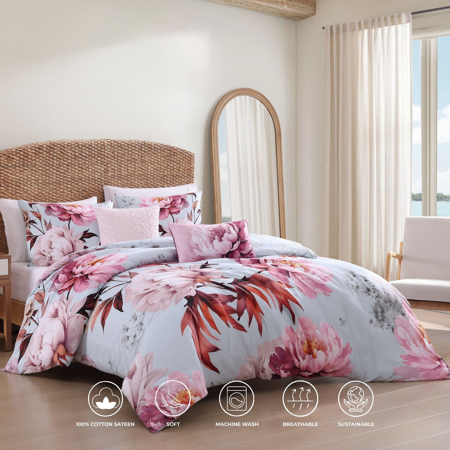 Bebejan Blooming Peonies 5 Piece Reversible Comforter Set-1