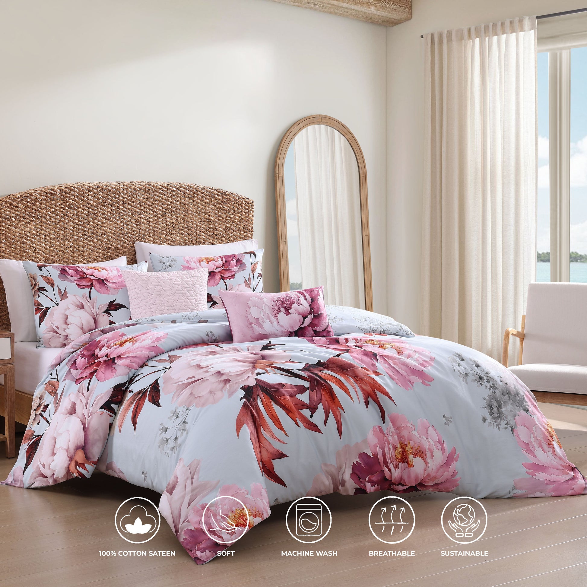Bebejan Blooming Peonies 5 Piece Reversible Comforter Set-1