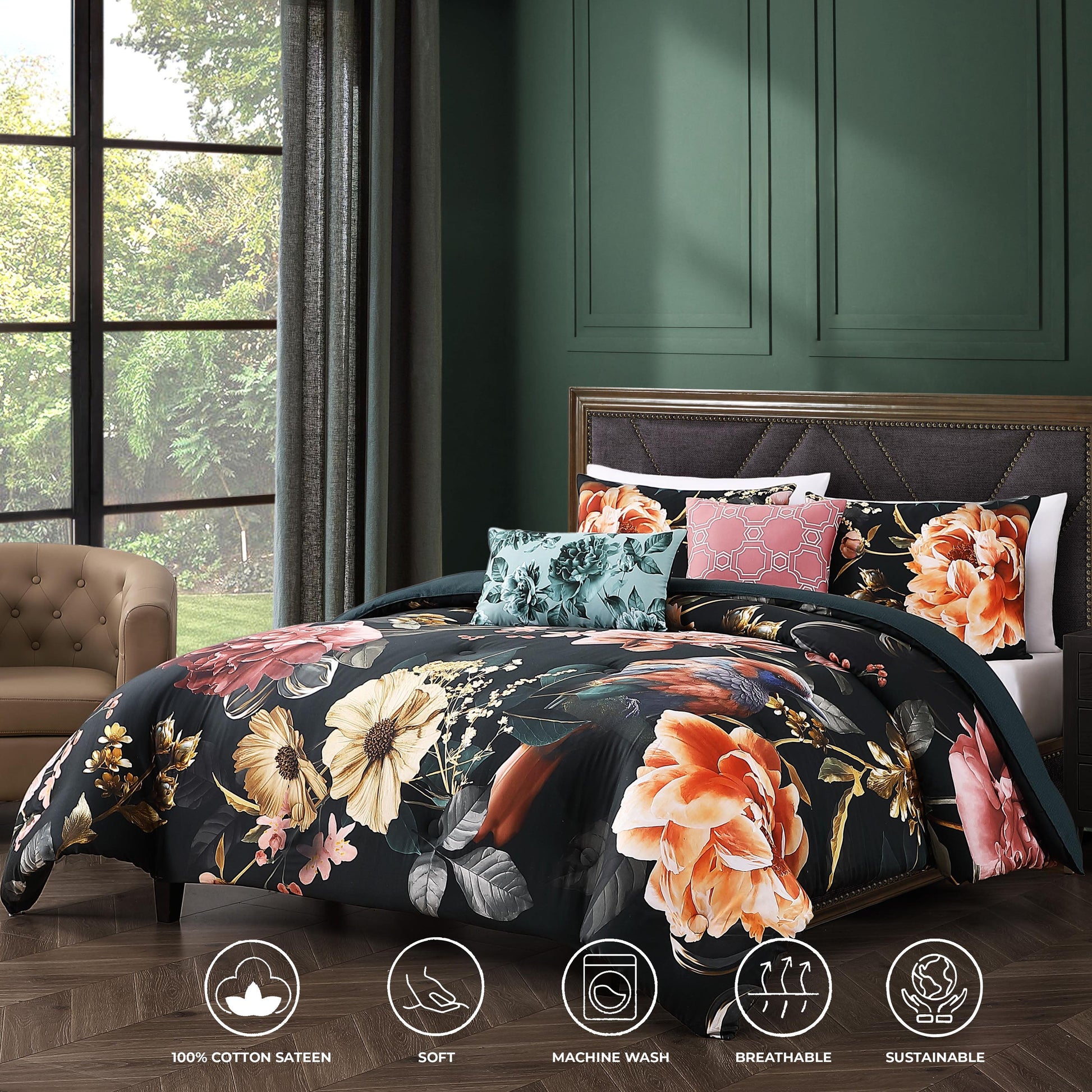 Bebejan Botanical Birds 5 Piece Reversible Comforter Set-1
