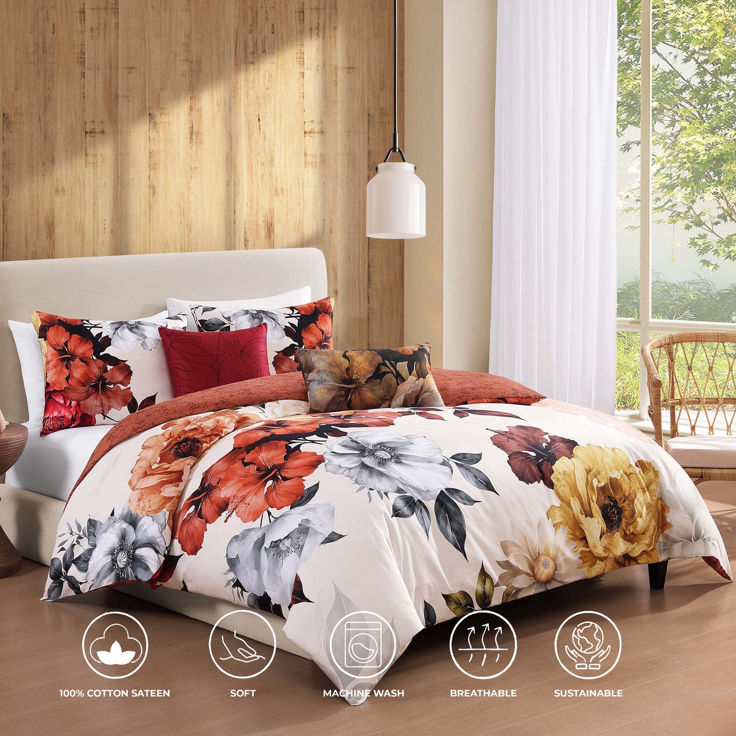 Bebejan Carnelian Flora 5 Piece Reversible Comforter Set-2