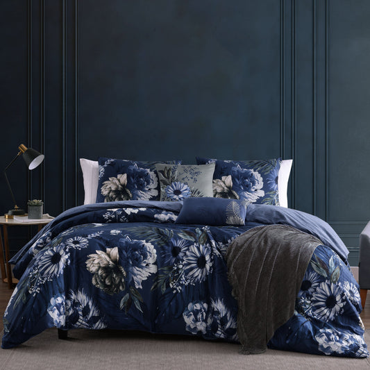 Bebejan Daisy Blue 5 Piece Queen Size Reversible Comforter Set - FINAL SALE-0