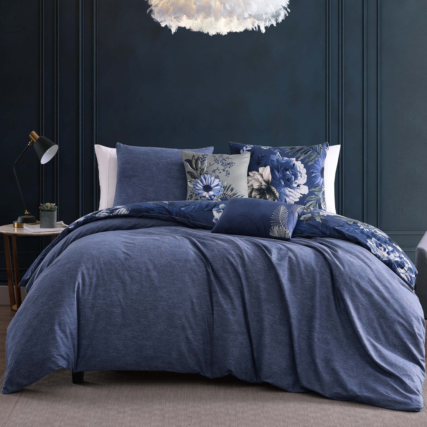 Bebejan Daisy Blue 5 Piece Queen Size Reversible Comforter Set - FINAL SALE-4