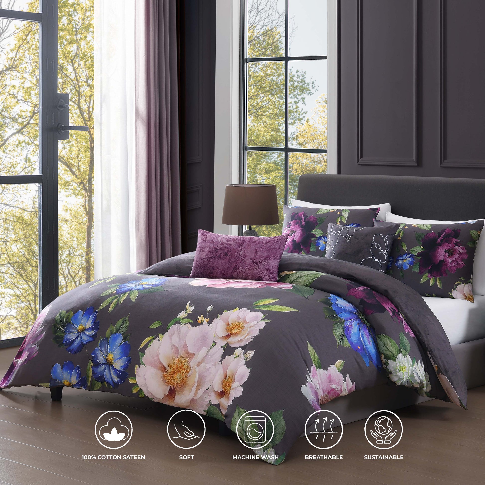 Bebejan Elegant Blossoms 5 Piece Reversible Comforter Set-1