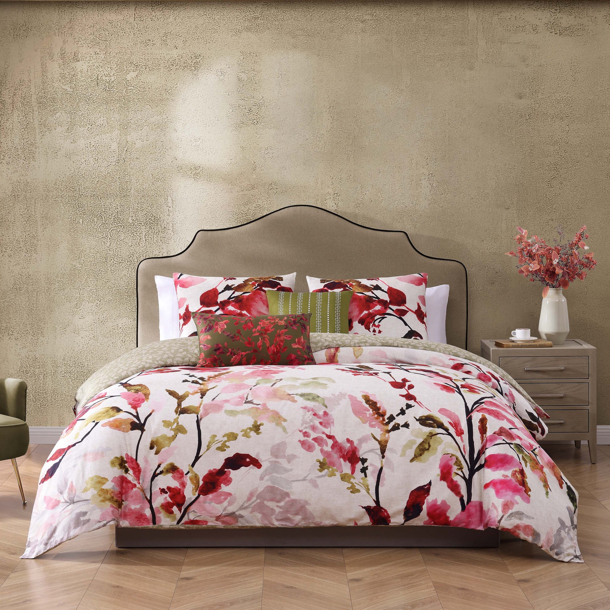 Bebejan Leaves on Linen 5 Piece Reversible Comforter Set-0