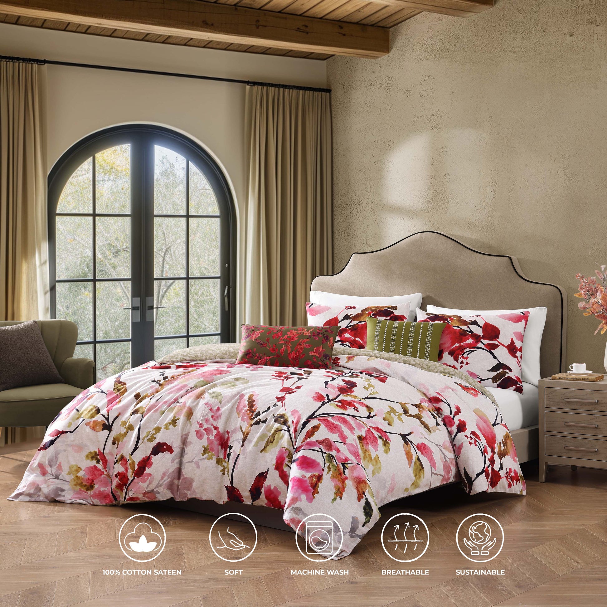 Bebejan Leaves on Linen 5 Piece Reversible Comforter Set-3