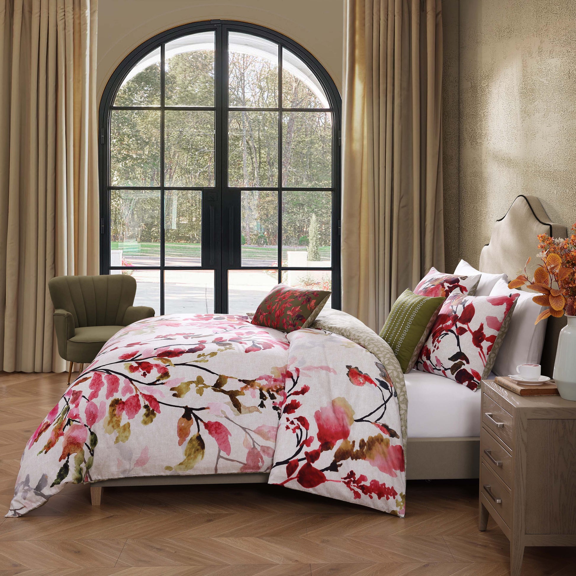 Bebejan Leaves on Linen 5 Piece Reversible Comforter Set-1