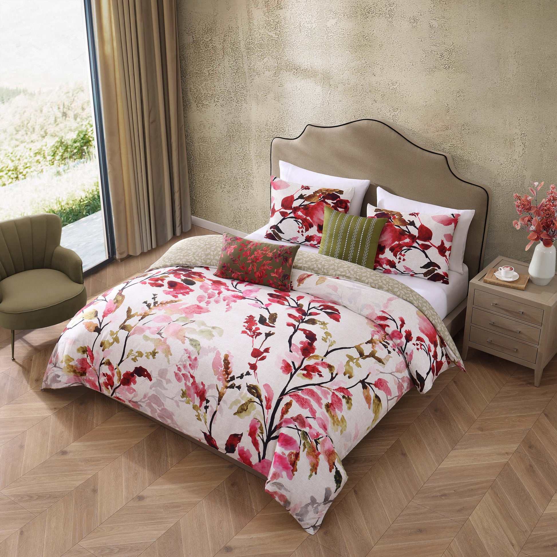 Bebejan Leaves on Linen 5 Piece Reversible Comforter Set-4