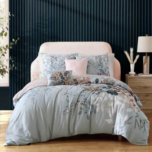 Bebejan Peach Leaves on Sage 5 Piece Reversible Comforter Set-0