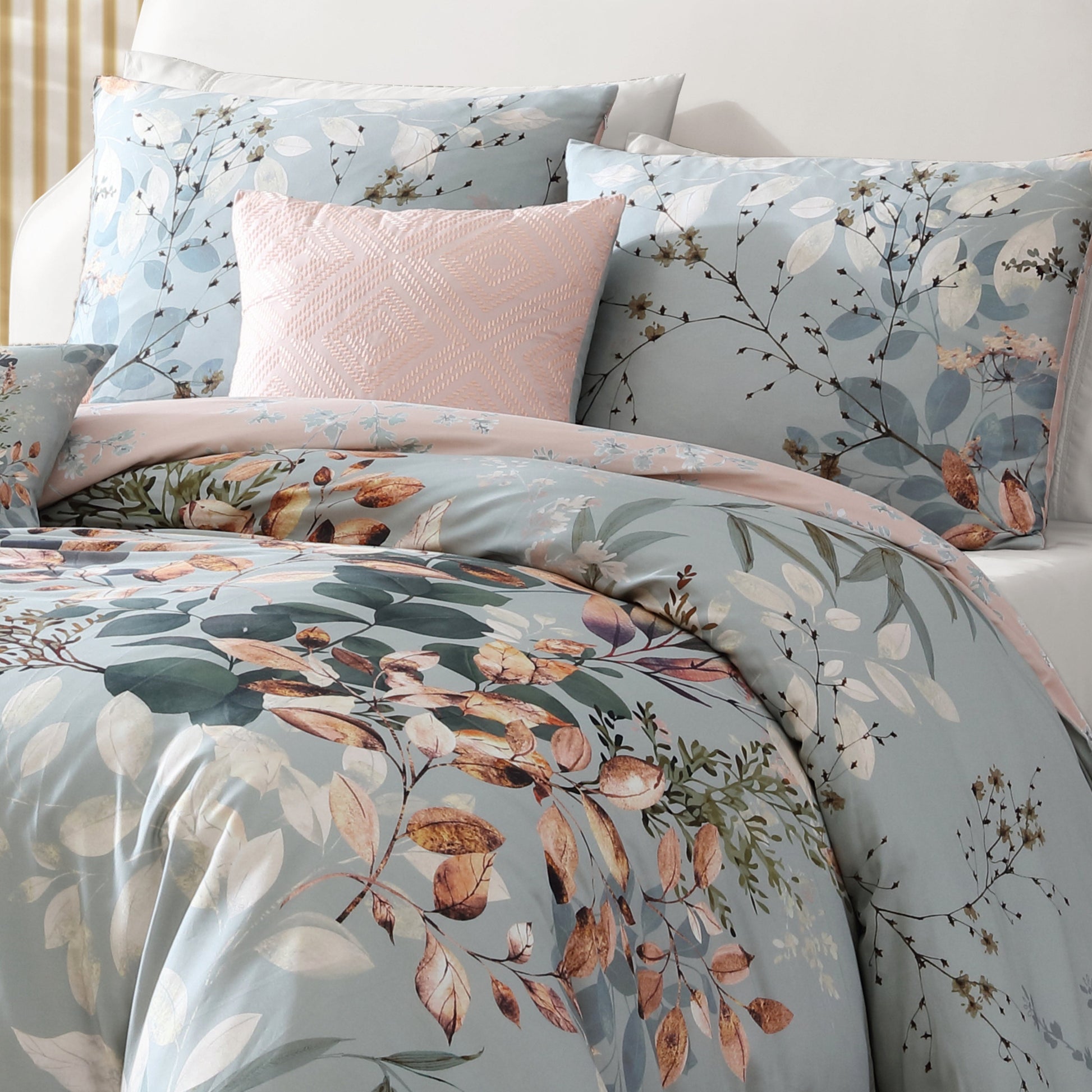 Bebejan Peach Leaves on Sage 5 Piece Reversible Comforter Set-3
