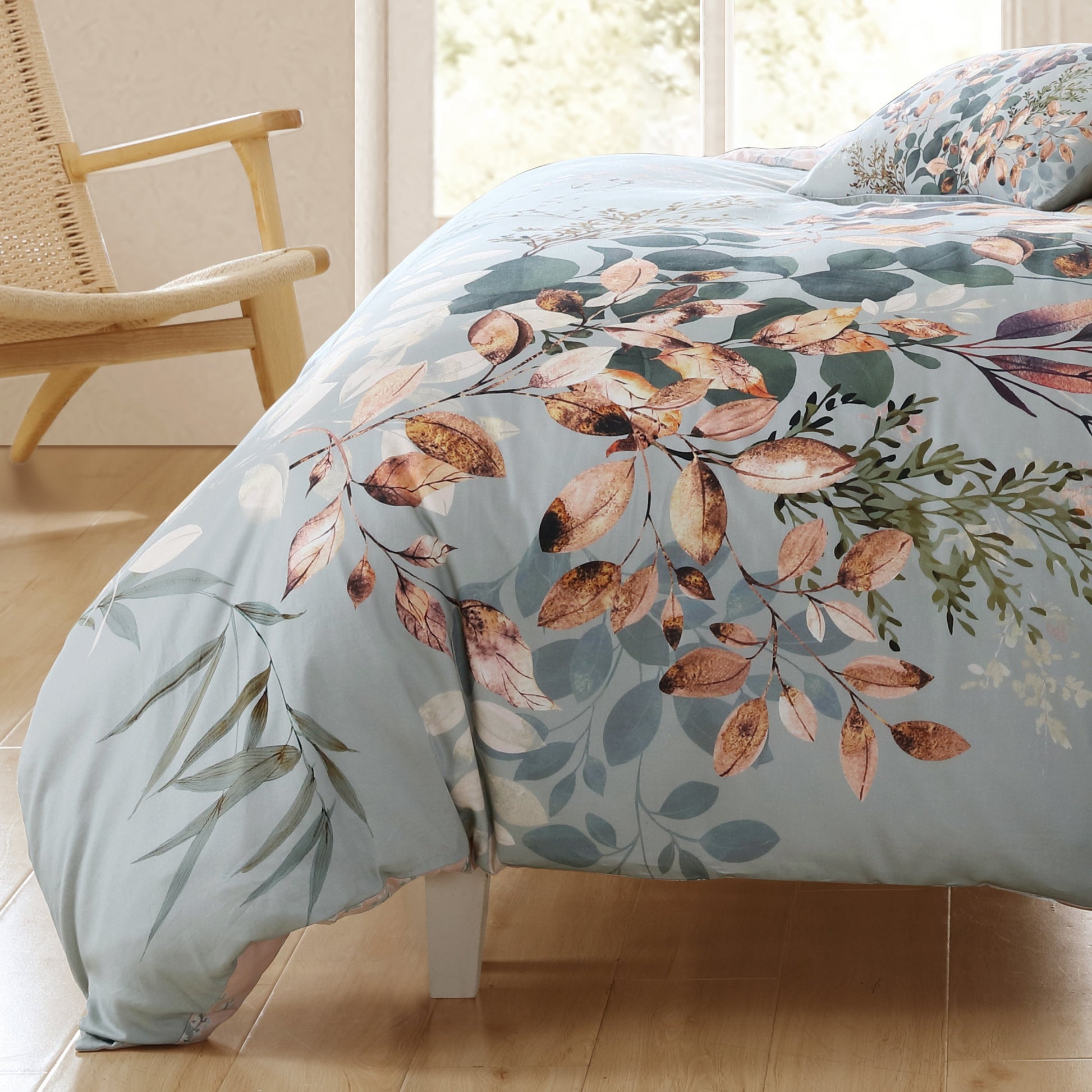 Bebejan Peach Leaves on Sage 5 Piece Reversible Comforter Set-4