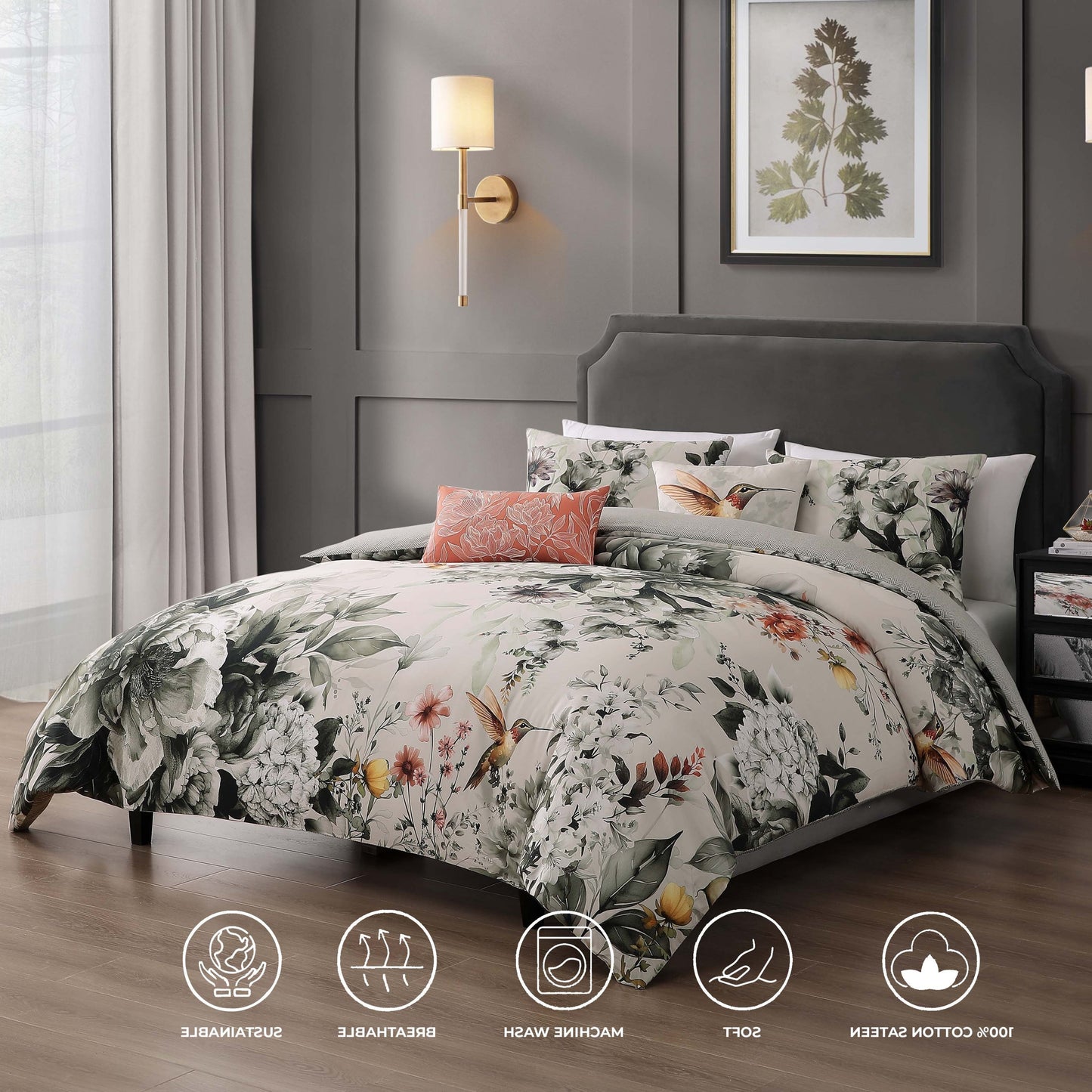 Bebejan Vintage Bloom 5 Piece Reversible Comforter Set-1