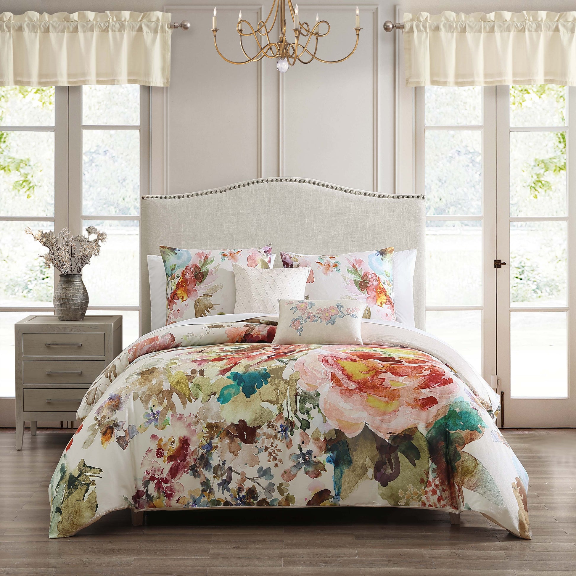 Bebejan Antique Flowers Ivory 5 Piece Reversible Comforter Set-0