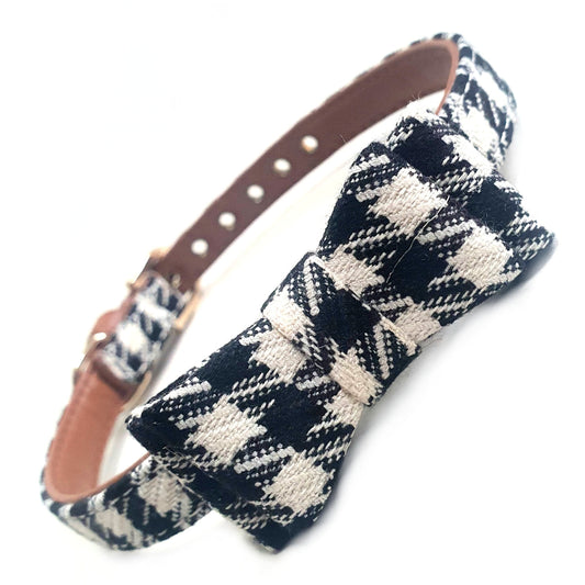 Black & White Bow Fabric Dog Collar-0