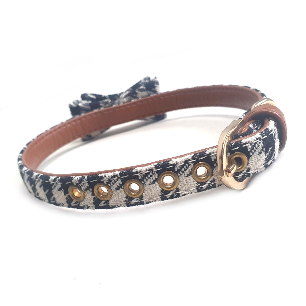 Black & White Bow Fabric Dog Collar-1