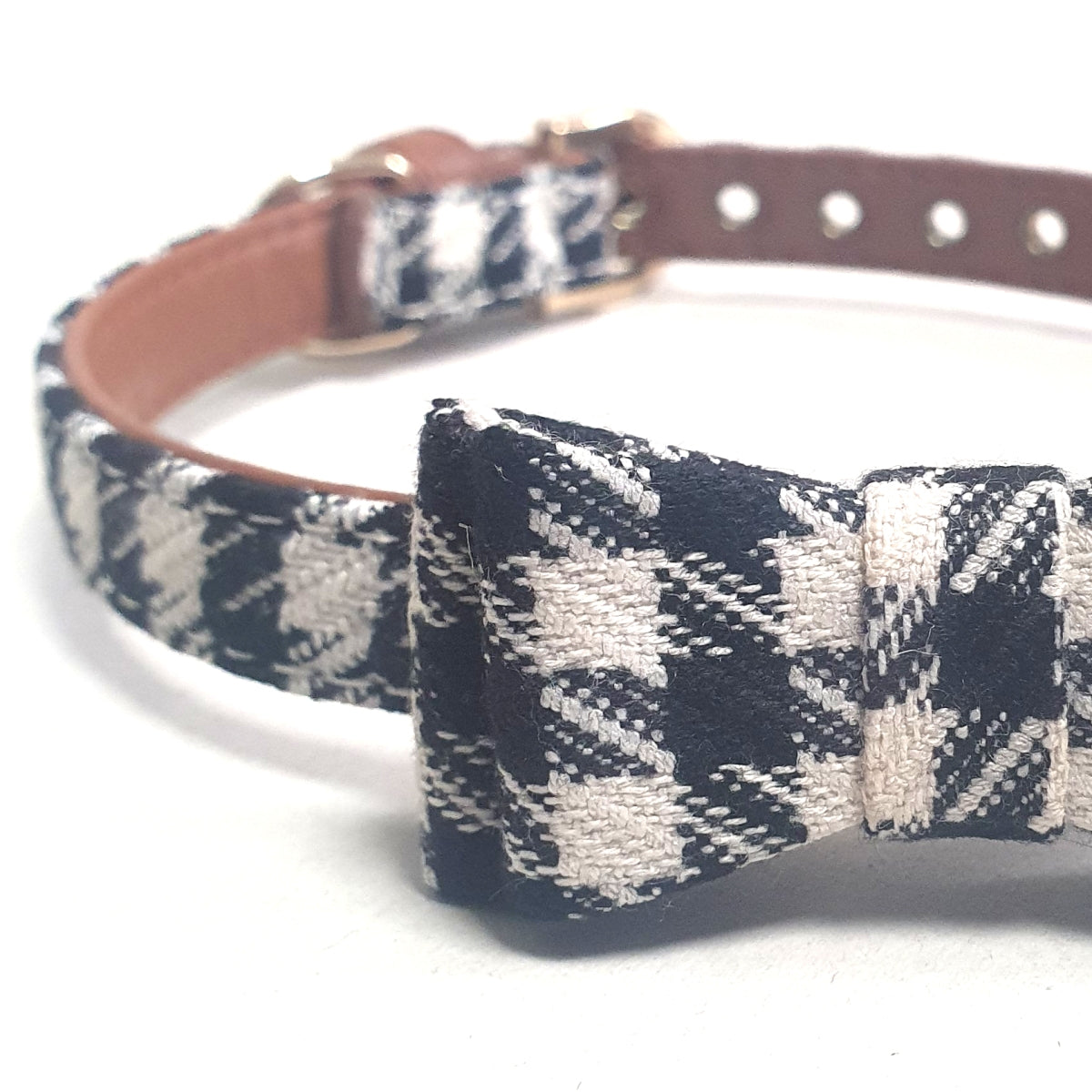 Black & White Bow Fabric Dog Collar-2