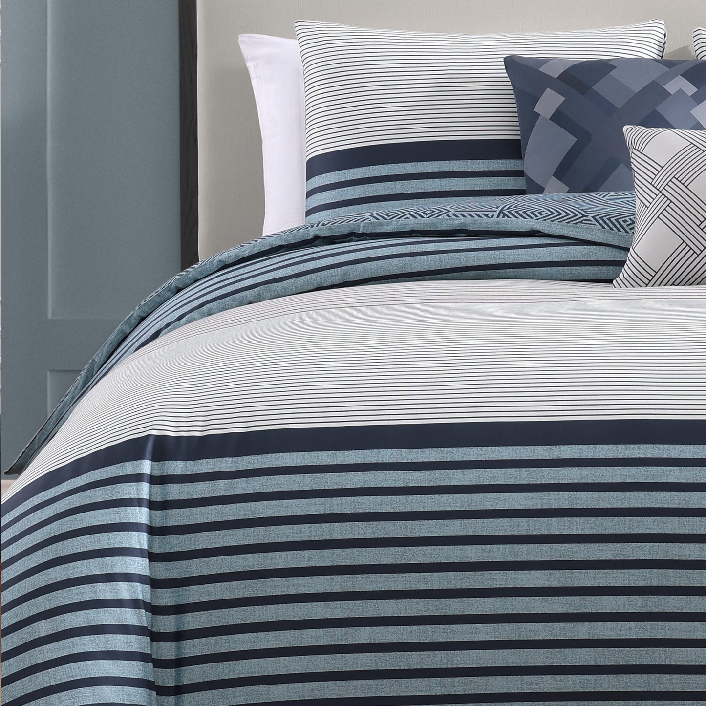 Bebejan Blue Geo Lines 5 Piece Reversible Comforter Set-2