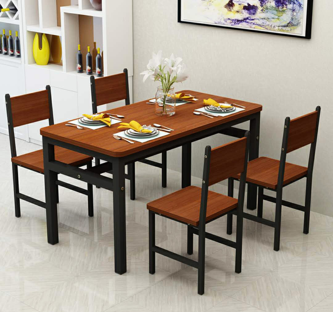 Wood & Steel Dining Set (Oak & Black)-4