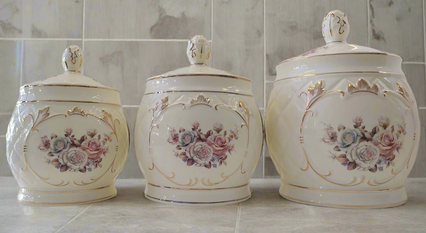 3 piece Ceramic Canister Set-Bouquet