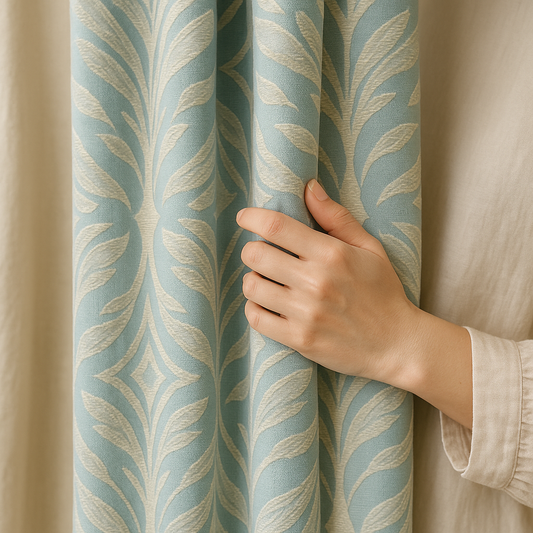 Luxury Cotton-Linen Jacquard Leaf-Pattern Curtains – Custom Sizes, Blackout or Light-Filtering-0
