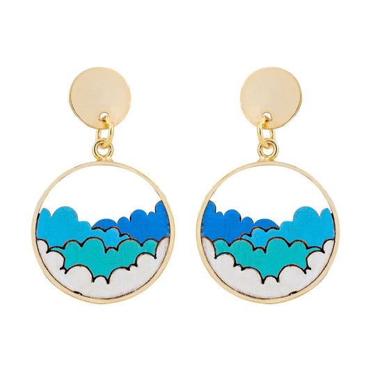 Cloud Eco-friendly Recycled Wood Gold Earrings-0