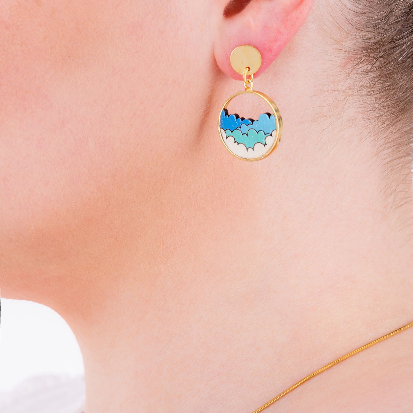 Cloud Eco-friendly Recycled Wood Gold Earrings-1