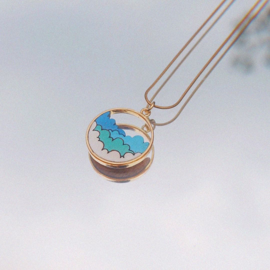 Cloud Recycled Wood Gold Necklace-3