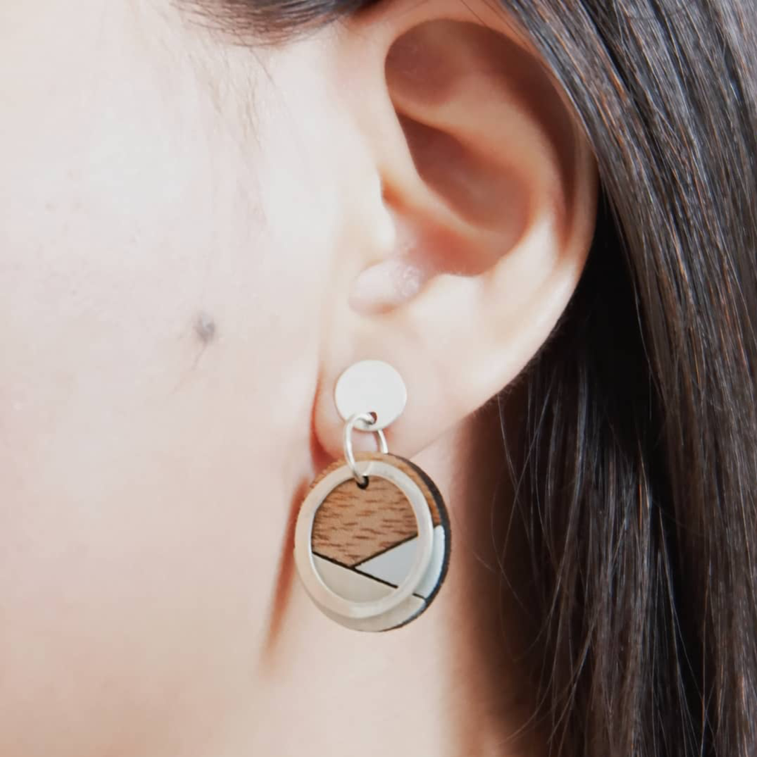 Conture Recycled Wood Silver Earrings (6 colours available)-2