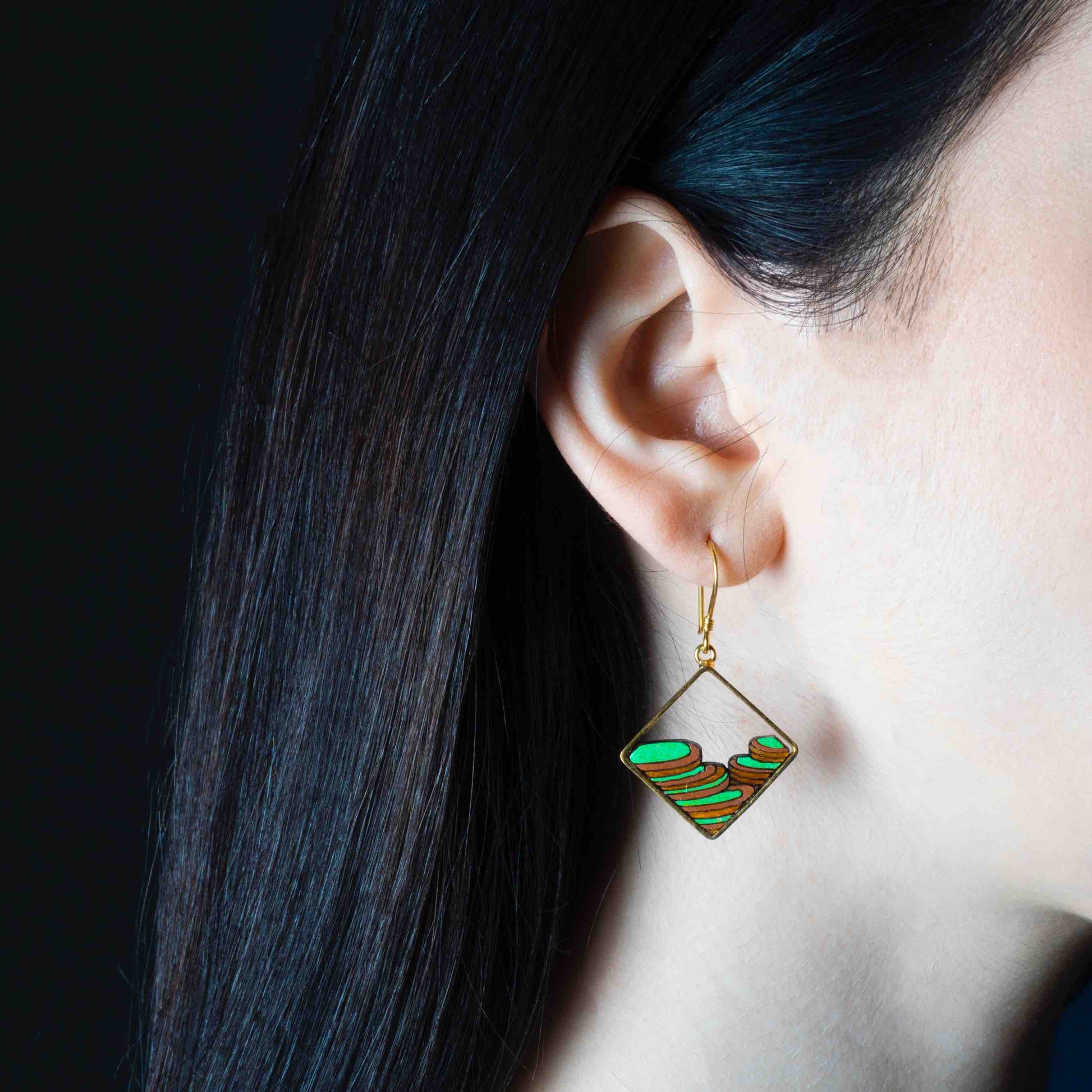 Rice Terrace Eco-friendly Recycled Wood Gold Earrings-1