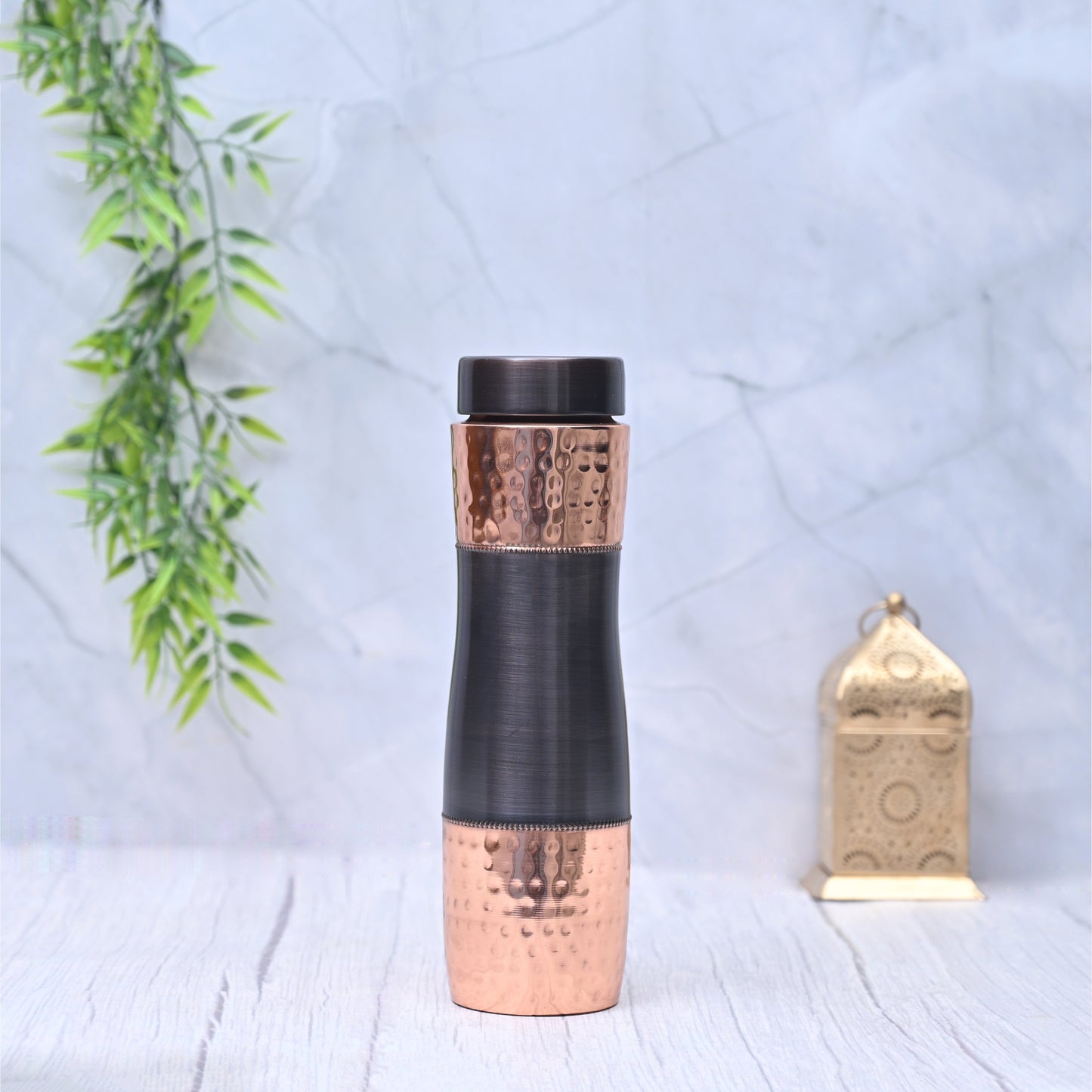 Pure Copper Half Antique & Hammered Water Bottle Capacity 1000 ML-1