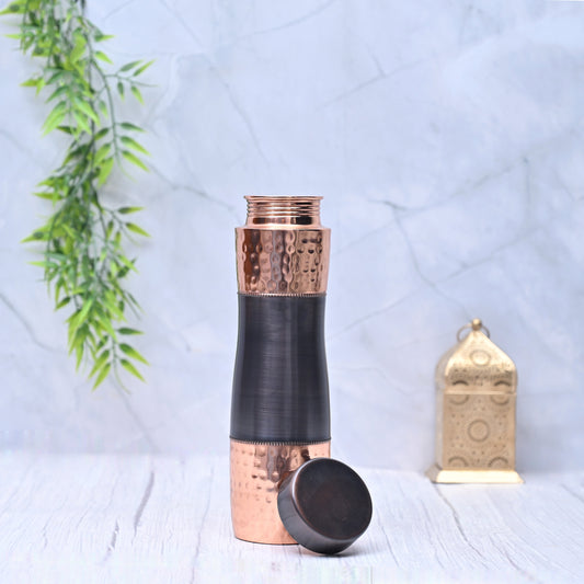 Pure Copper Half Antique & Hammered Water Bottle Capacity 1000 ML-0