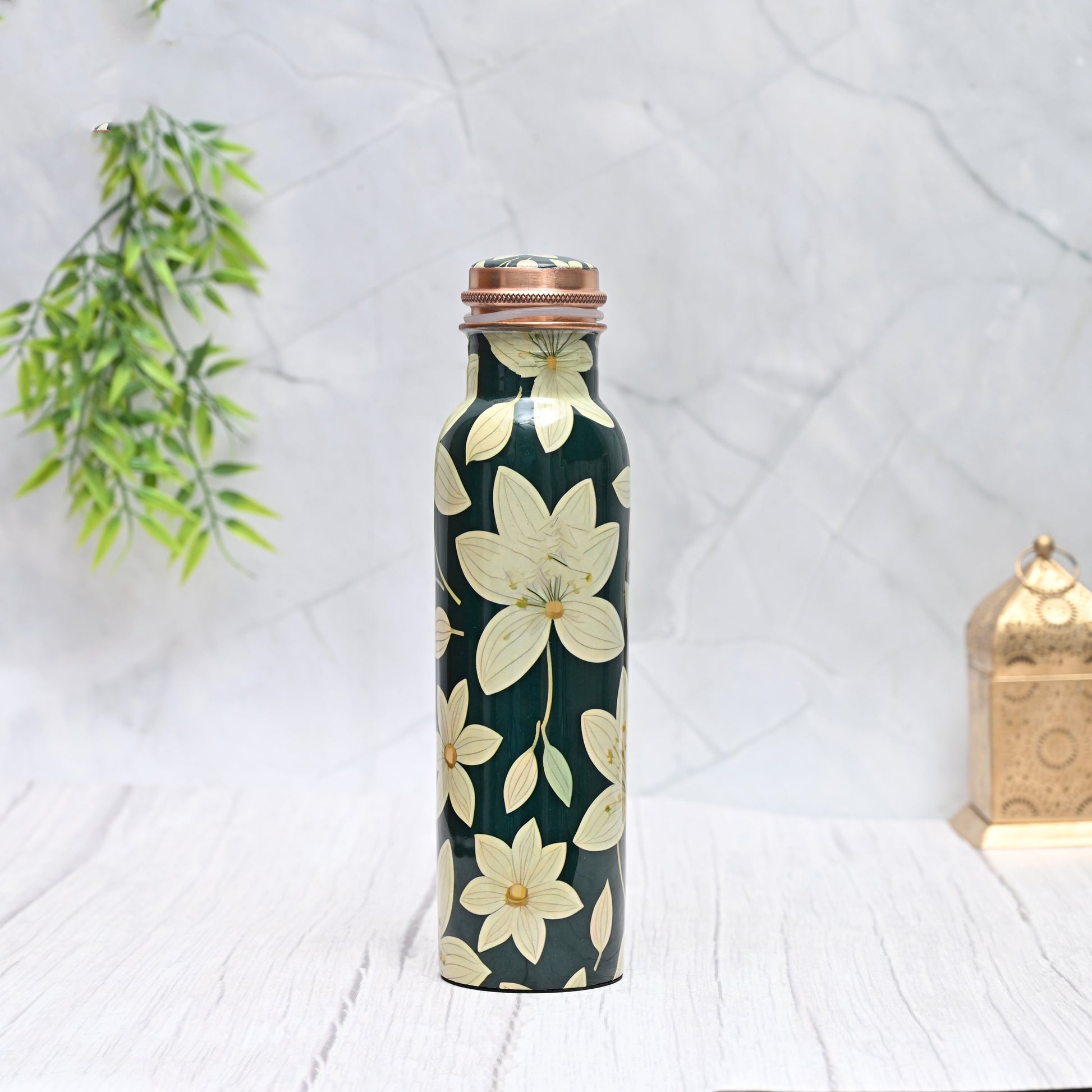 Pure Copper Floral Art Water Bottle Capacity 1000 ML-1