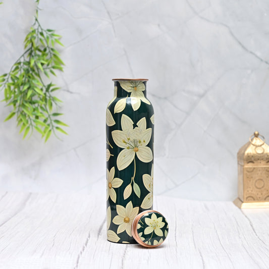 Pure Copper Floral Art Water Bottle Capacity 1000 ML-0